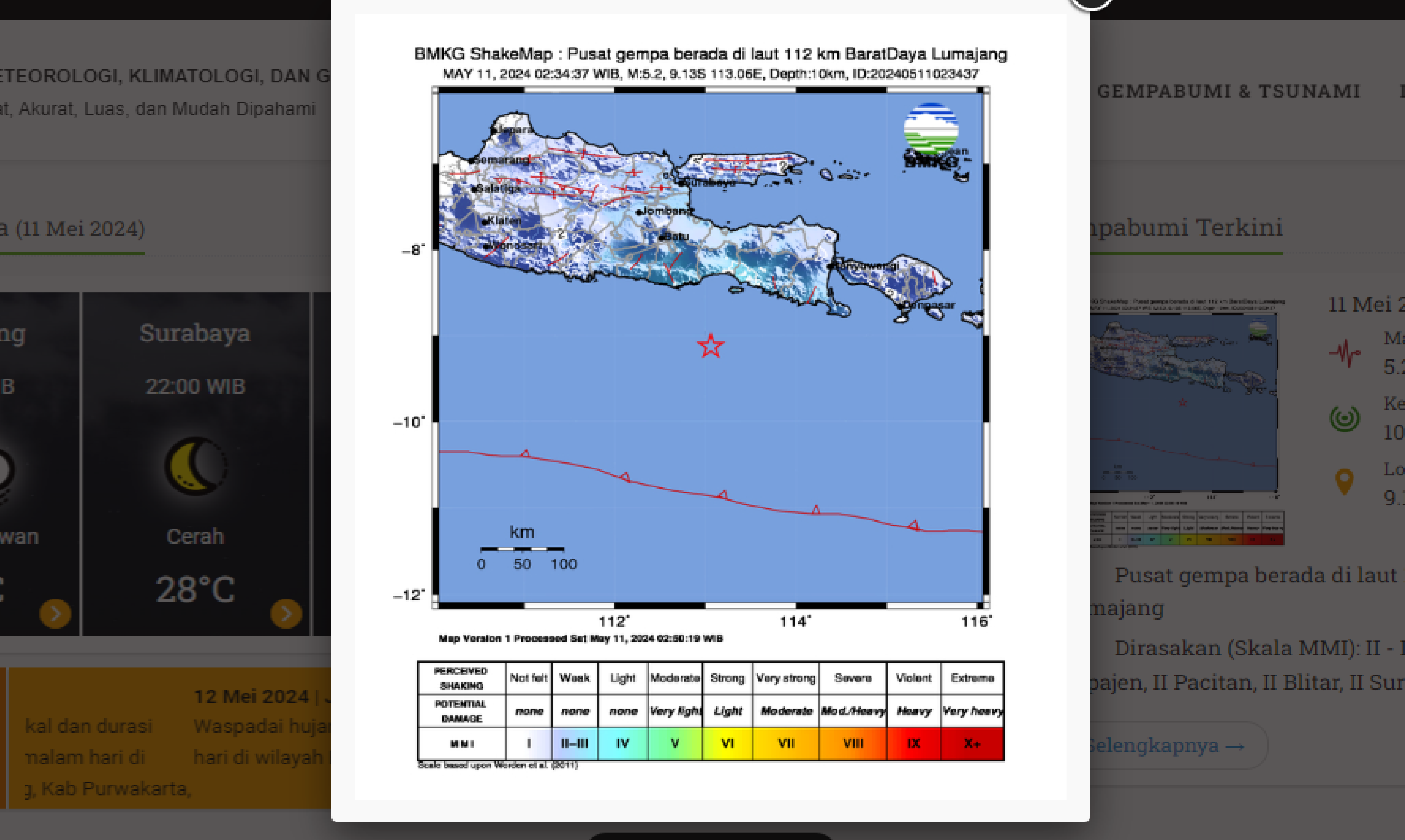 Gempa bumi yang terjadi di Lumajang Jawa Timur terasa di sejumlah daerah namun tak menimbulkan tsunami.