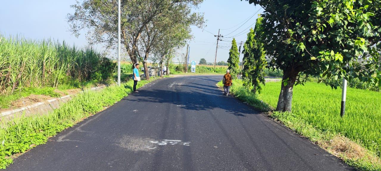 PENELUSURAN: Petugas Unit Laka Satlantas Polres Mojokerto melakukan olah TKP kecelakaan di Jalan Raya Desa Tangunan, Kecamatan Puri, Kamis (27/6) pagi.