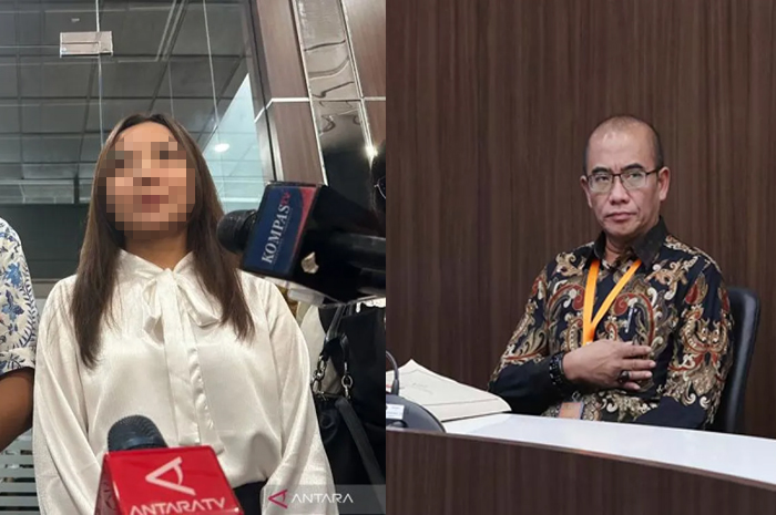 CAT (kiri) usai menyimak sidang putusan di DKPP, Rabu (3/7) dan Ketua KPU RI Hasyim Asyari (kanan).
