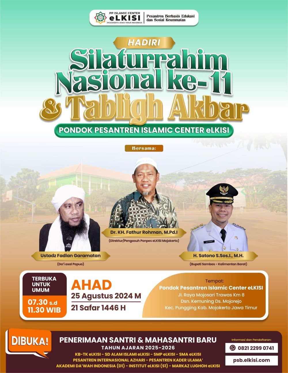 UKHUWAH: Pengasuh Pondok Pesantren Islamic Center eLKISI KH Dr Fathur Rohman M.PdI dan Ustad Fadlan Garamatan dari Papua bersama Bupati Sambas Kalimantan Barat H Satono, S.Sos, MH.