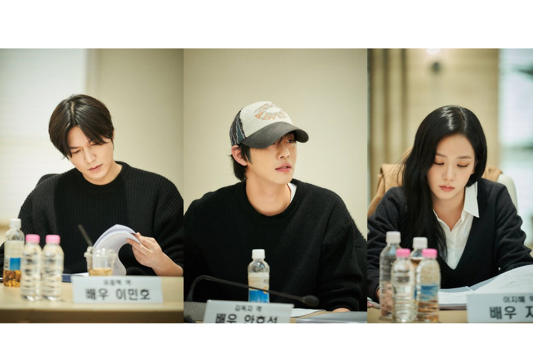 Kolase aktor Lee Min-ho, Ahn Hyo-seop, dan Jisoo BLACKPINK saat membaca naskah.
