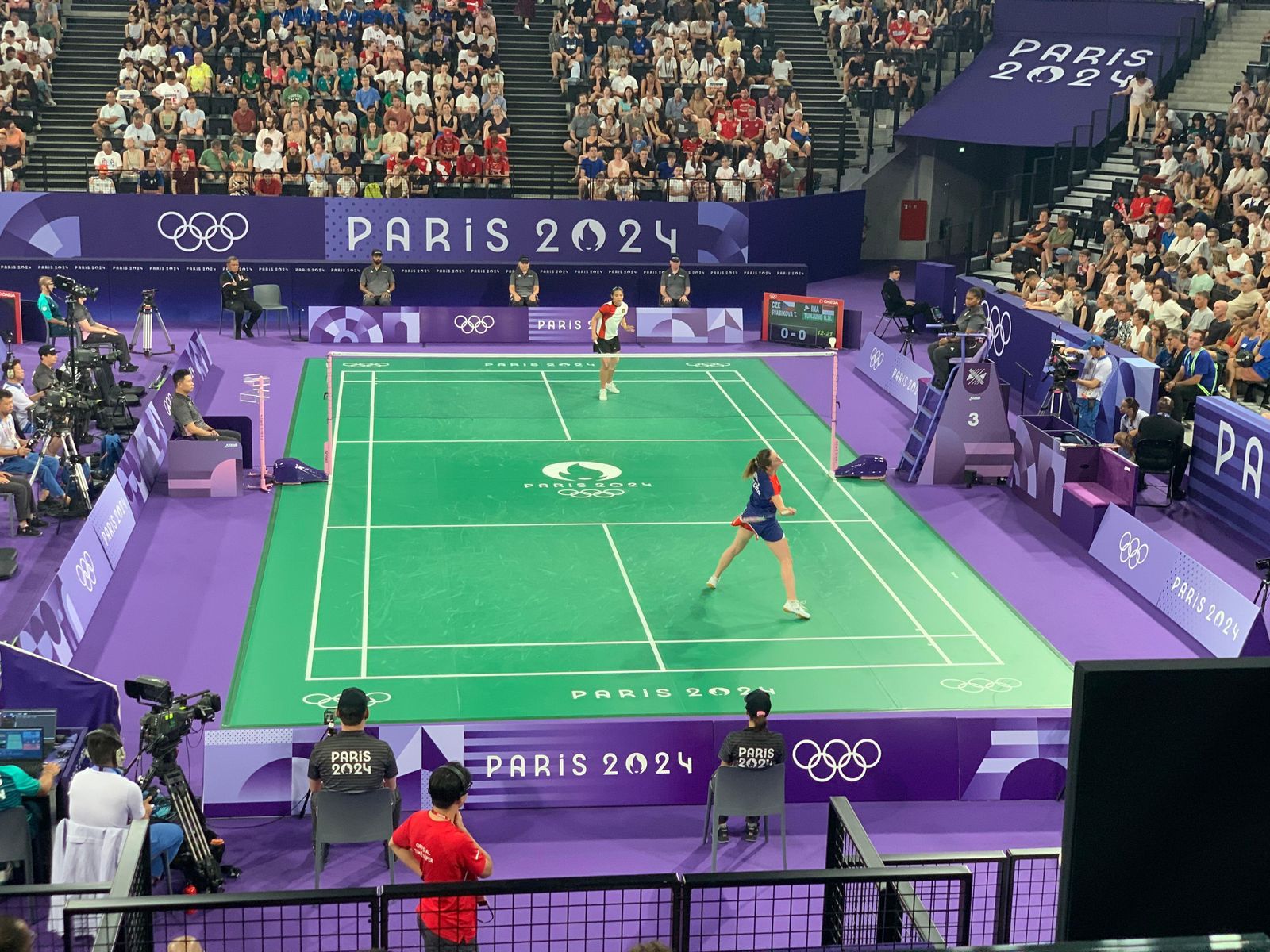 pertandingan badminton Olimpiade Paris 2024 di Porte de la Chapelle Arena, Rabu (31/07/2024)