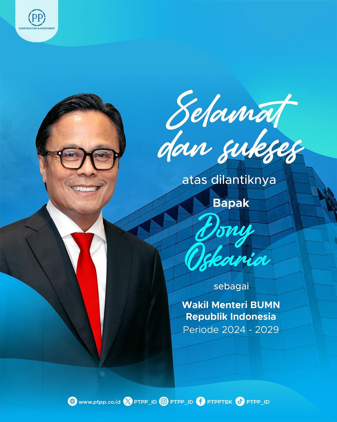 Dony Oskaria dilantik sebagai Wakil Menteri&nbsp; BUMN RI periode 2024-2029 (@ ptpp_id)