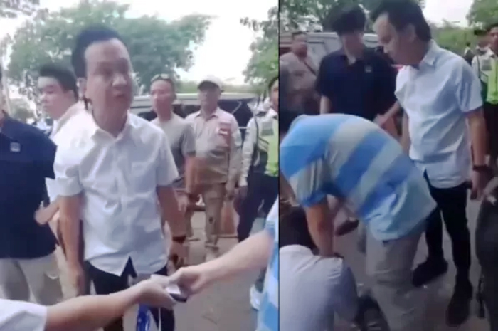 Ivan Sugianto (hem putih) memaksa seorang siswa SMA Gloria 2 Surabaya meminta maaf dengan cara bersujud dan menggonggong.