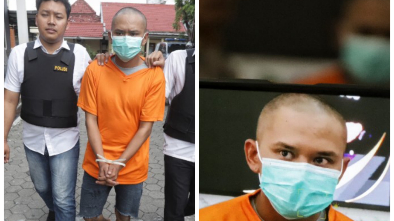 KEJI: Tersangka penganiayaan terhadap anak asal Kecamatan Gedeg, Kabupaten Mojokerto dikeler petugas Satreskrim Polres Mojokerto Kota, Selasa (11/3).