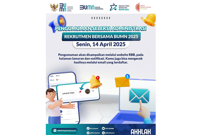 Diumumkan Hari Ini! Begini Cara Cek Pengumuman Hasil Seleksi Administrasi Rekrutmen Bersama BUMN 2025. Sumber Foto: Ig @fhci.bumn