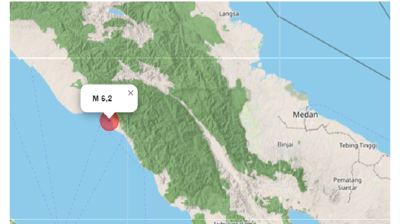 Gempa magnitudi 6,2 mengguncang Aceh hingga Medan, sumber: BMKG
