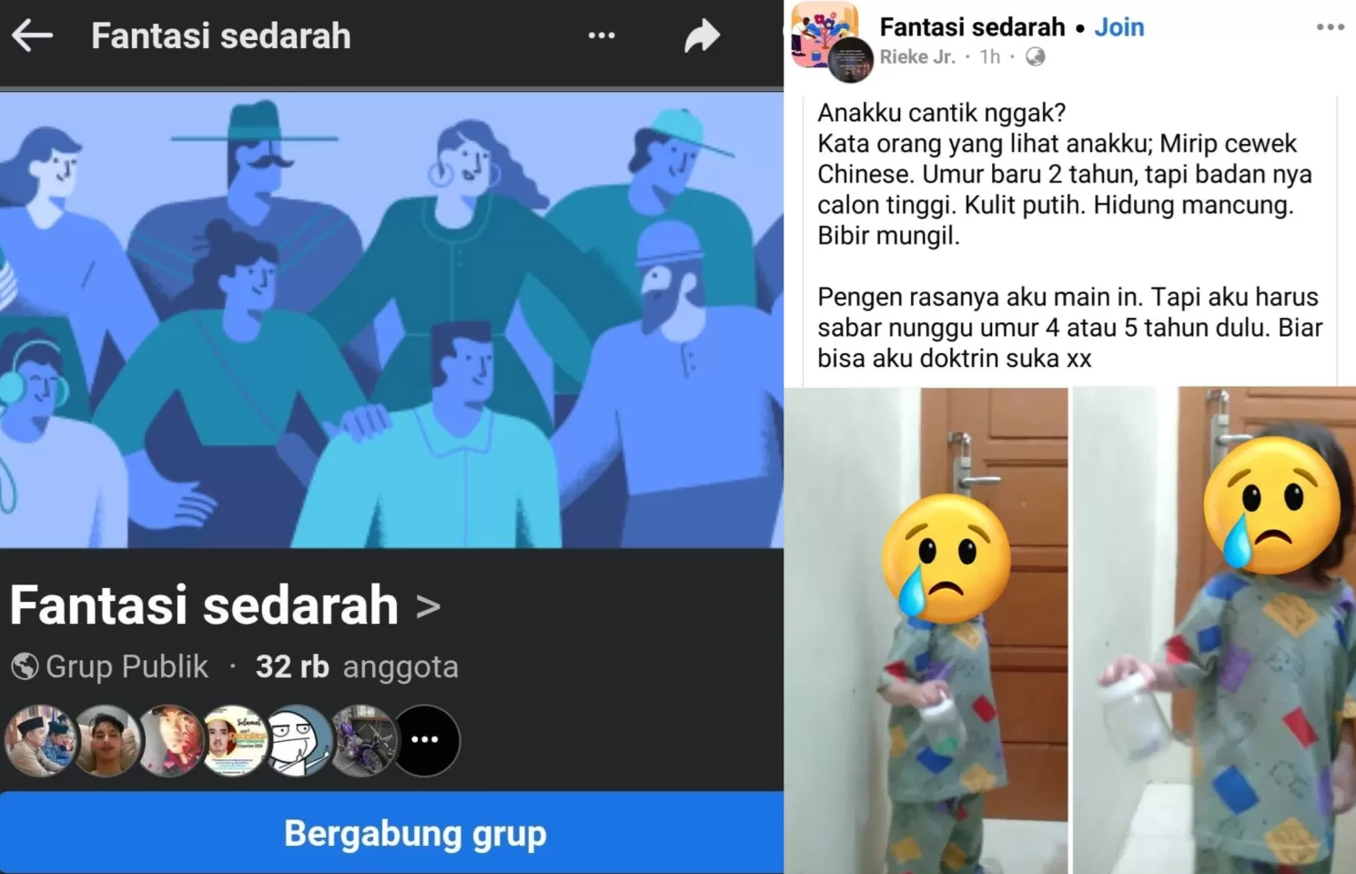 Grup komunitas Fantasi Sedarah dan unggahan akun Rieke Jr. (Facebook.com/Riana Siska Tambunan)