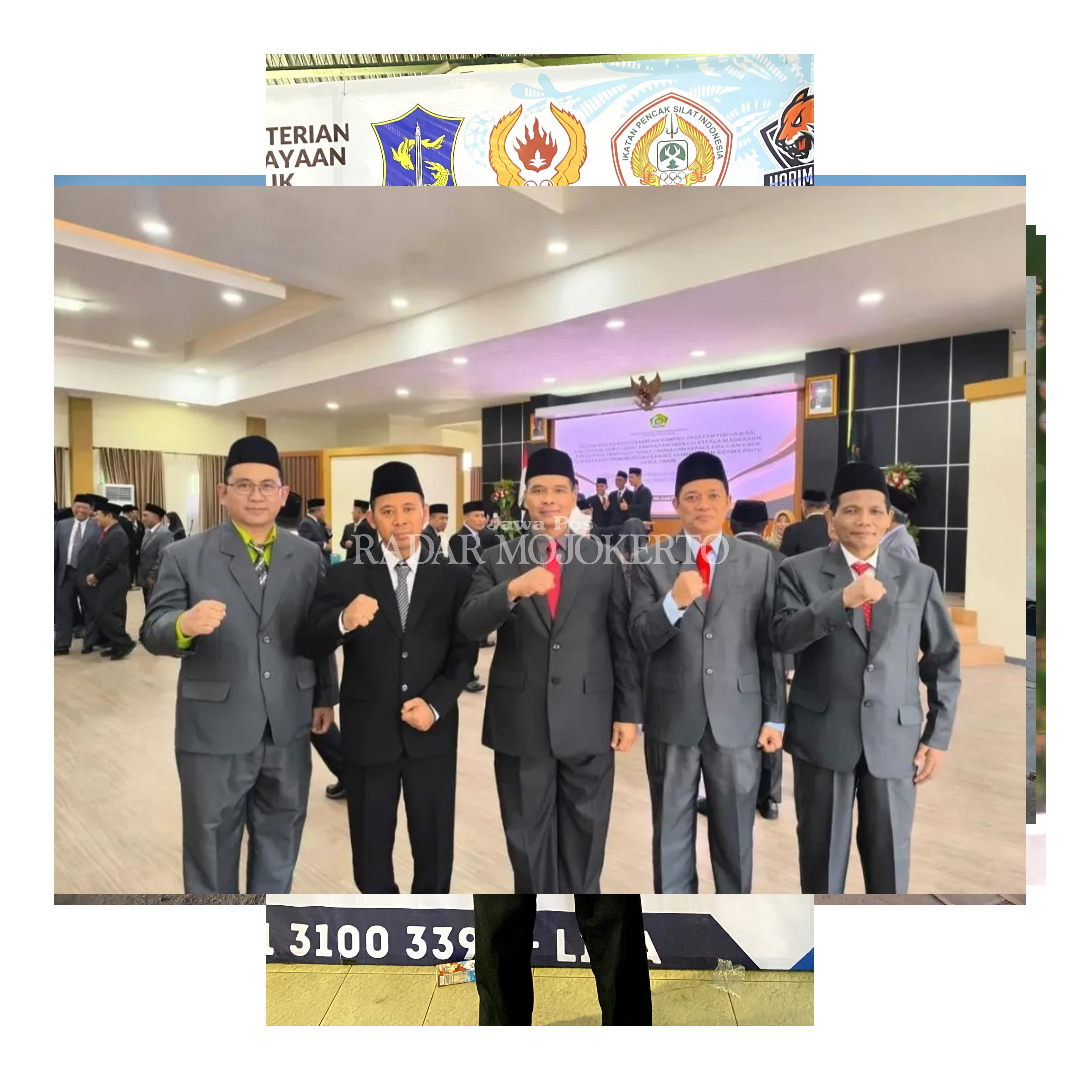 POSISI BARU: Lima pejabat Kemenag Kabupaten Mojokerto saat mengikuti pelantikan di Kanwil Kemenag Jatim, Senin (30/6).