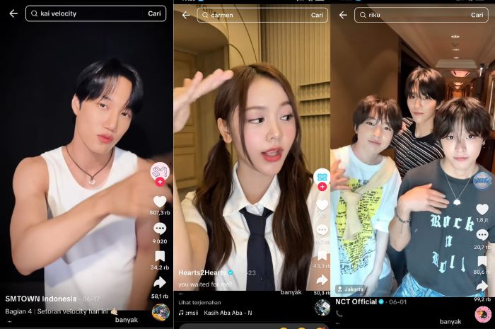Idol K-Pop yang Ikut Tren Velocity. (TikTok/SMTOWN Indonesia, TikTok/Hearts2Hearts, TikTok/NCT Official)