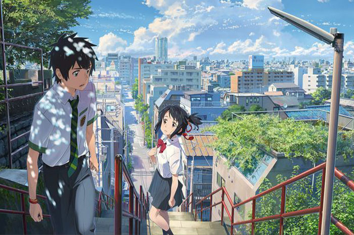 Anime movie populer bergenre fantasi, romance, dan drama bertajuk Your Name atau Kimi no Na wa karya Makoto Shinkai sukses besar dalam menarik perhatian banyak orang. Sumber foto: Pinterest