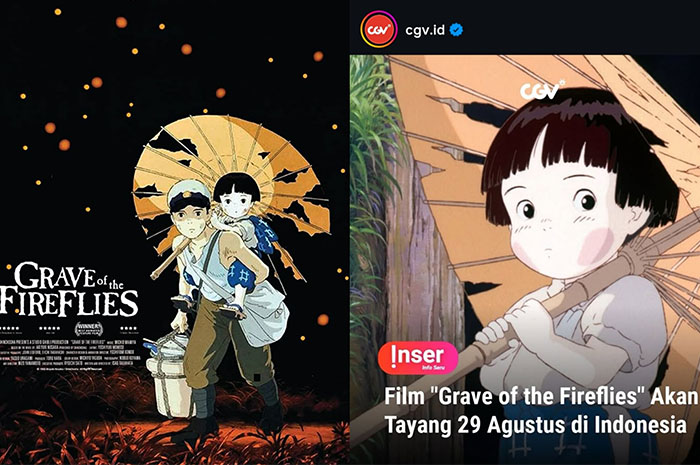 Film animasi asal Jepang karya Akiyuki Nosaka yang bertajuk Grave of the Fireflies (Hotaru no Haka) segera tayang di CGV Indonesia. Sumber foto: Instagram @cgv.id & Pinterest