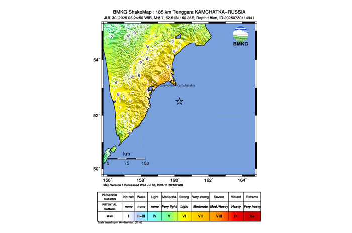 Berpotensi Tsunami, Berikut 10 Wilayah dan Perkiraan Waktu Tsunami di Pesisir Indonesia Imbas Gempa Magnitudo 8,7 di Rusia (bmkg.go.id)