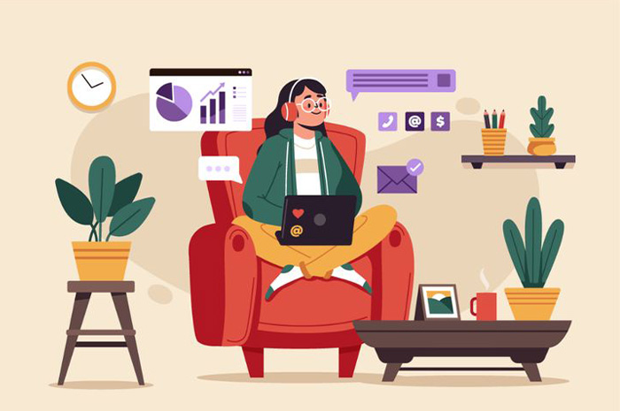 Setelah pandemi, banyak perusahaan mulai mengadopsi sistem hybrid working, yaitu pola kerja yang menggabungkan bekerja dari rumah (WFH) dengan bekerja dari kantor (WFO).  sumber foto: pinterets