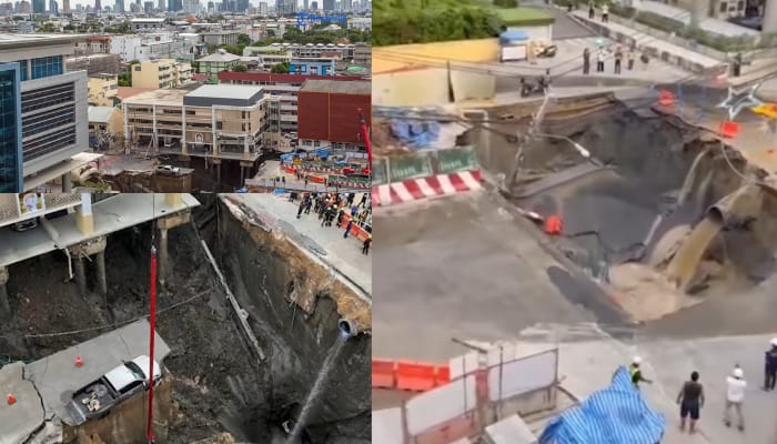 Sebagian Jalan Samsen di depan Rumah Sakit Vajira tiba-tiba amblas, mengakibatkan lubang besar sedalam kurang lebih 50 meter dan lebar lebih dari 30 meter.