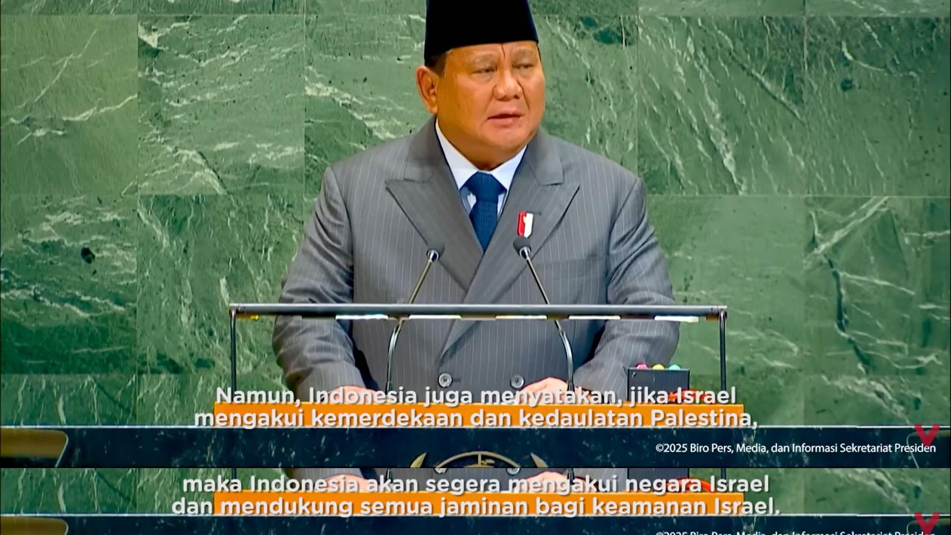 Pernyataan Presiden Indonesia, Prabowo Subianto di Sidang Umum PBB ke-80 yang diadakan di New York. (yt: VIVA.CO.OD)