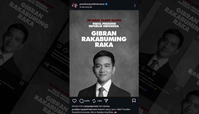 Presiden Prabowo mengirimkan gambar monokrom sebagai ucapan selamat ulang tahun kepada Gibran, yang menunjukkan makna kesederhanaan.