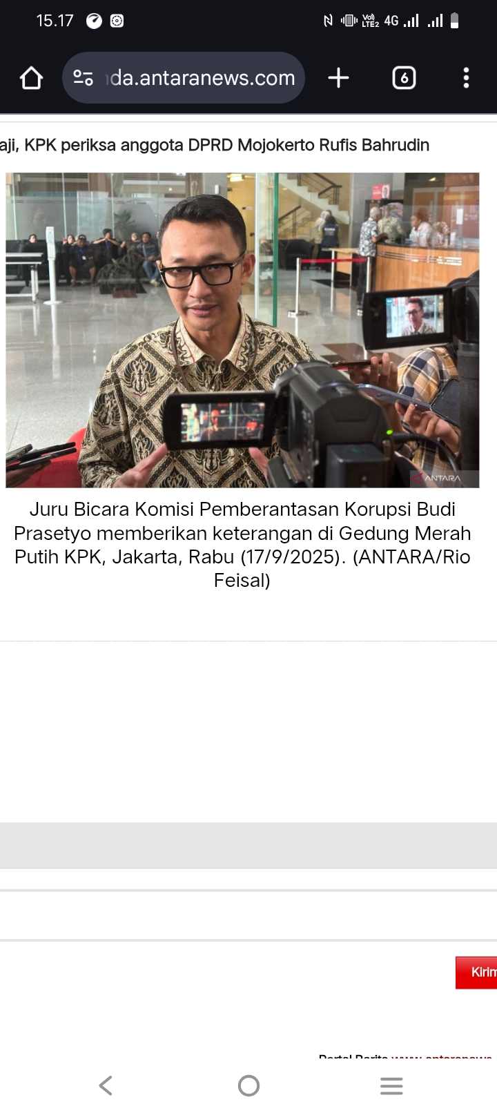 Juru Bicara Komisi Pemberantasan Korupsi Budi Prasetyo memberikan keterangan di Gedung Merah Putih KPK, Jakarta, Rabu (17/9/2025). (ANTARA/Rio Feisal)