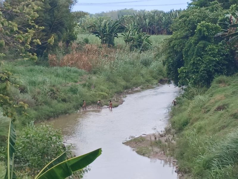 DANGKAL: Sejumlah anak bermain air di aliran Kali Lamong, Dusun Beru, Desa Pulorejo, Kecamatan Dawarblandong, kemarin (21/10).