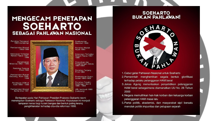 Penetapan Soeharto sebagai seorang pahlawan nasional memicu reaksi negatif yang kuat . Masyarakat menganggap hal ini menegaskan martabat korban pelanggaran hak asasi manusia serta tujuan reformasi.
