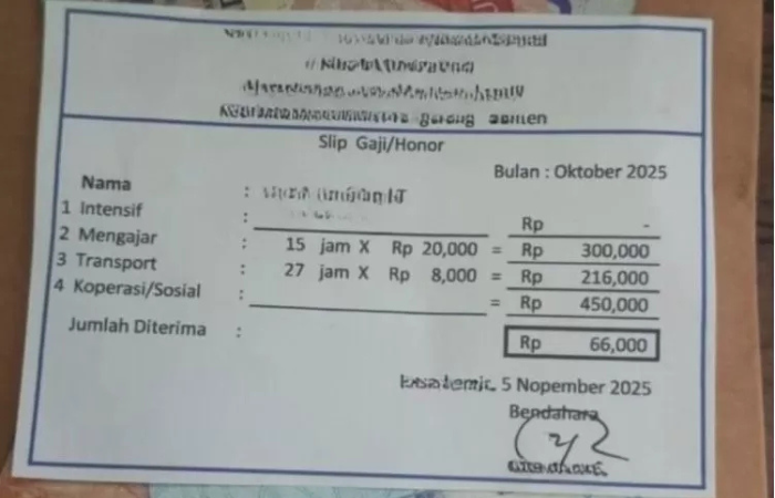 Viral Slip Gaji Guru Honorer Rp 66 Ribu Sebulan