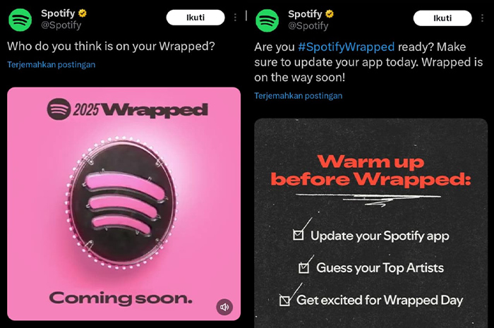 Semakin dekat dengan pergantian tahun, pengguna aktif Spotify menantikan kehadiran fitur andalan Spotify, yakni Spotify Wrapped. Sumber foto: Twitter @Spotify