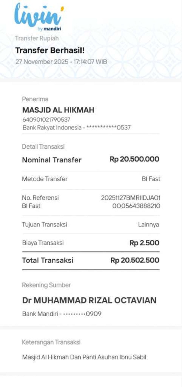 PALSU: Wakil Bupati M. Rizal Oktavian dicatut para pelaku penipuan dengan modus kirim bukti transfer palsu kepada calon korban senilai Rp 20 juta.