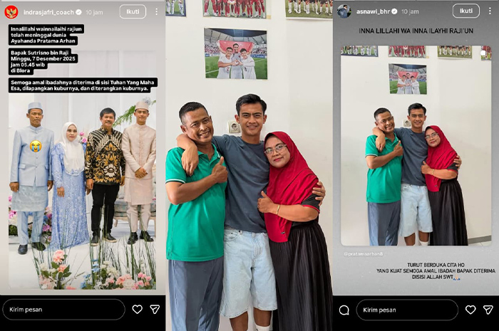 Kabar duka datang dari pesepakbola Indonesia, yakni Pratama Arhan, kini sedang menjadi sorotan besar di media sosial. Sumber foto: Instagram @pratamaarhan8 @asnawi_bhr @indrasjafri_coach
