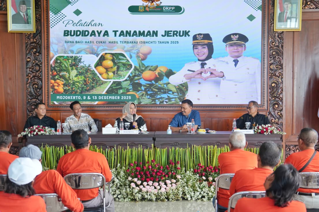 DIBERDAYAKAN: Wali Kota Mojokerto Ika Puspitasari menjadi pembicara dalam kegiatan pelatihan pertanian dan budi daya jeruk di gedung PLUT, pekan lalu.