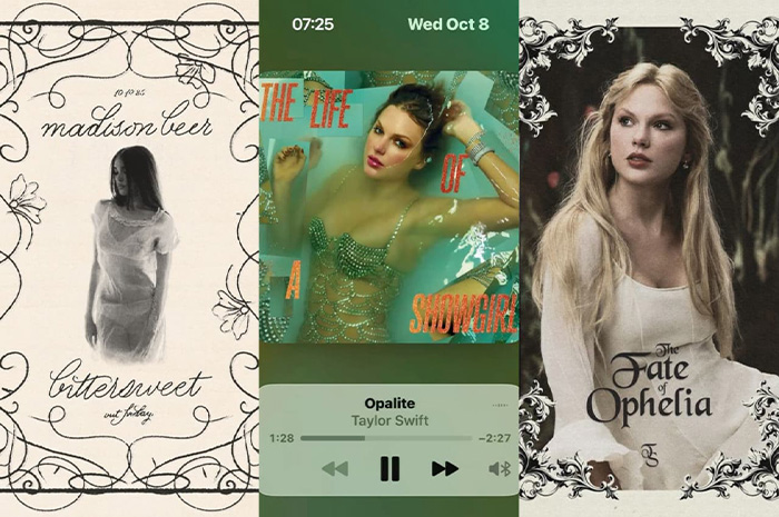 Dalam beberapa waktu terakhir, linimasa media sosial hampir dipenuhi dengan potongan lagu The Fate of Ophelia, Opalite, dan Bittersweet. Sumber foto: Pinterest