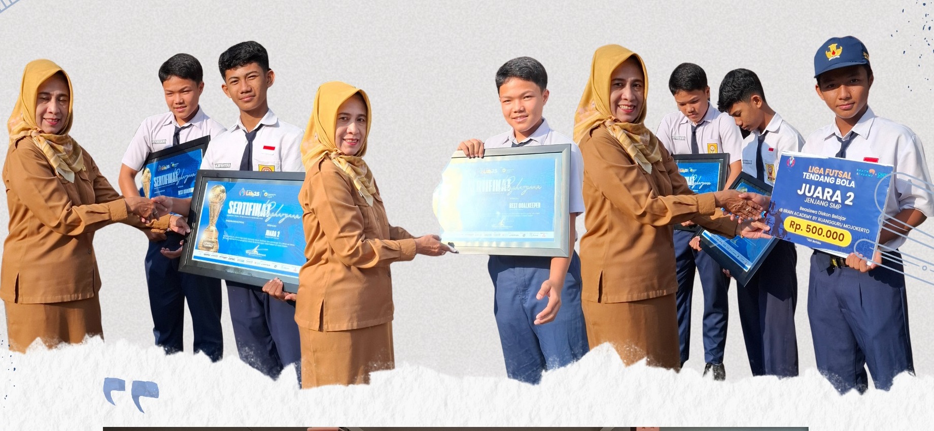 TRADISI: Para siswa berprestasi menerima apresiasi dari Kepala SMPN 7 Mojokerto Evi Poespito Hany yang digulirkan setiap upacara hari Senin.