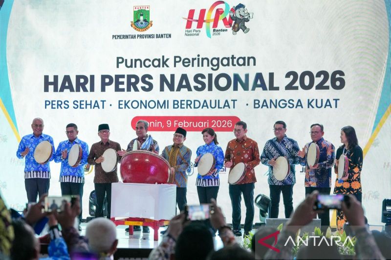 Menteri Ekonomi Kreatif, Teuku Riefky Harsya, menghadiri puncak peringatan Hari Pers Nasional 2026 (HPN) di Masjid Raya Al-Bantani, Serang, Banten, Senin (9/2/2026) (ANTARA/HO-Kementerian Ekonomi Krea