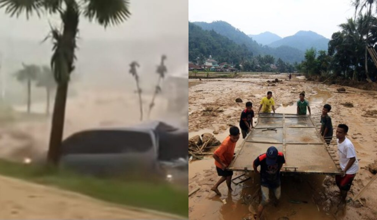 Kondisi Banji bandang di Kabupaten Bogor, mobil hanyut dan warga bergotong royong membersihkan sisa lumpur