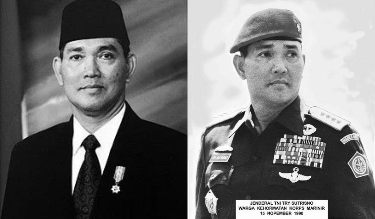 Try Sutrisno, Wakil Presiden ke-6 RI, semasa menjabat dan saat masih aktif sebagai Jenderal TNI. 