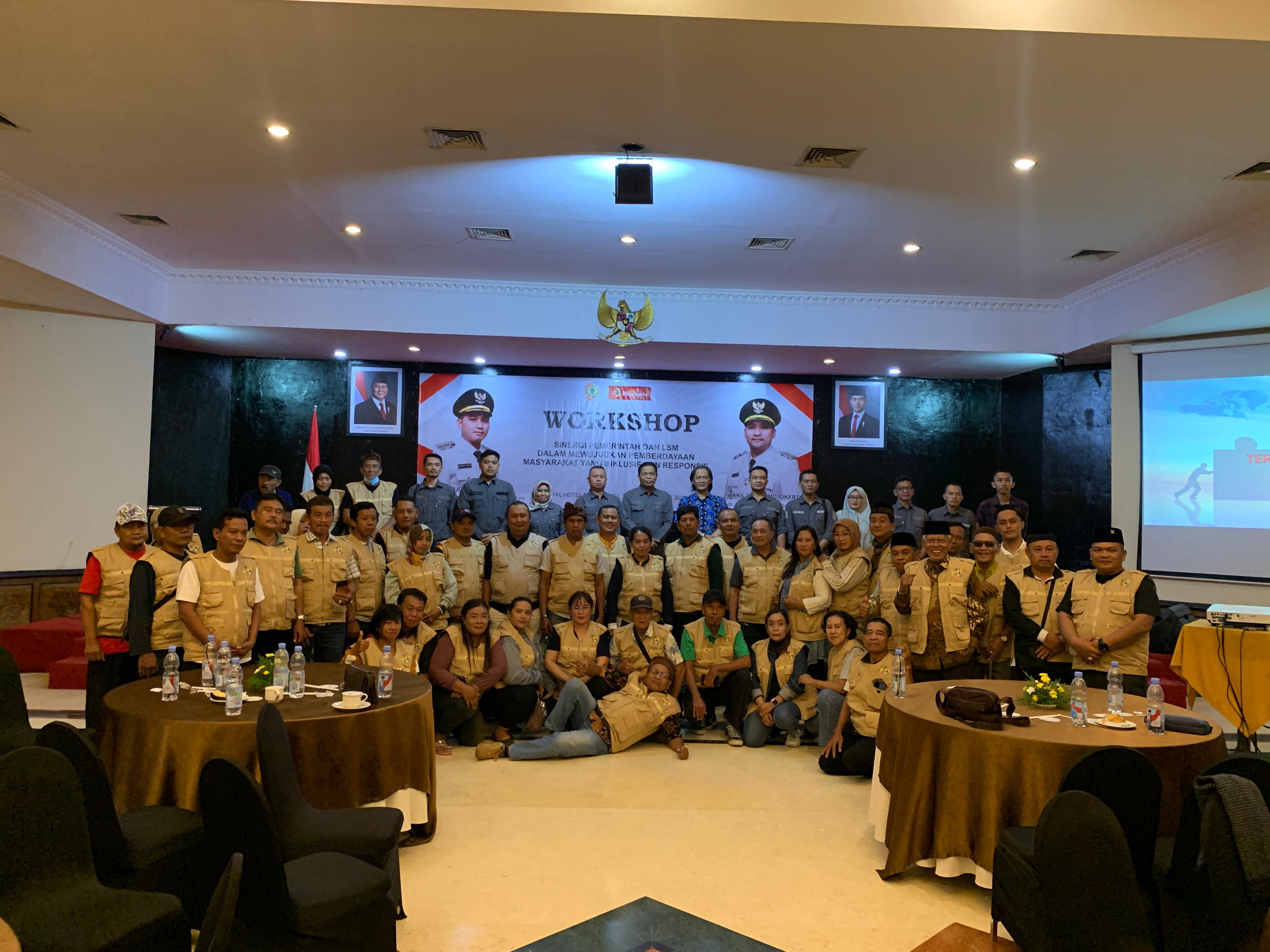 KOLABORASI: Bakesbangpol Kabupaten Mojokerto menggelar workshop pemerintah dan LSM berkolaborasi untuk mewujudkan pemberdayaan masyarakat yang iklusif dan responsif.