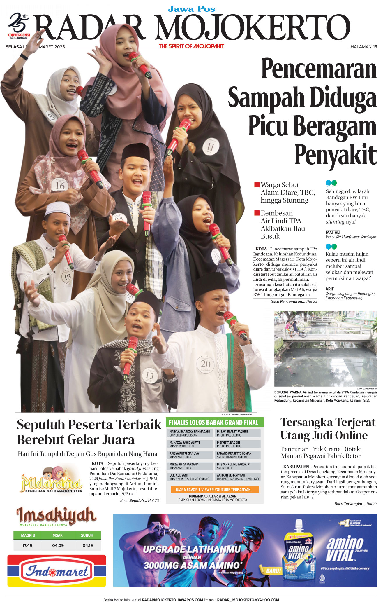 10 besar peserta Pildarama 2026 Jawa Pos Radar Mojokerto yang masuk babak final pada Selasa (10/3).