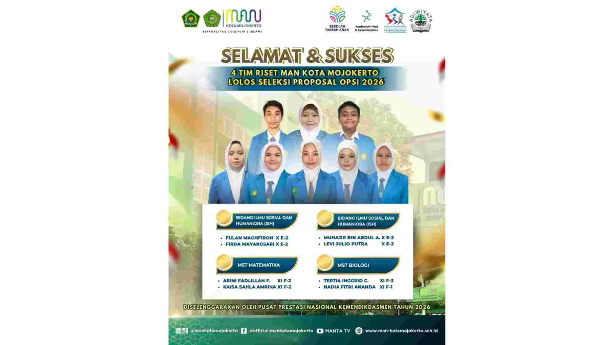 GENERASI HEBAT: 12 siswa MAN Kota Mojokerto bakal melaju ke kompetisi OPSI 2026 usai proposal inovasi mereka dinyatakan lolos seleksi.