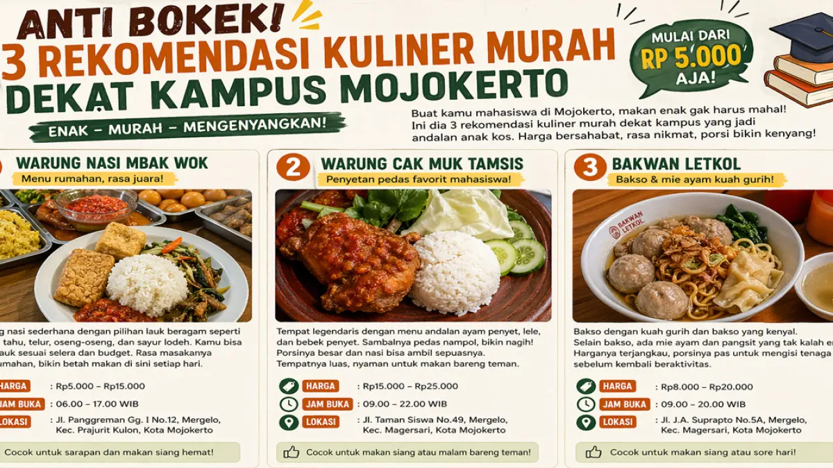 Anti Bokek! 3 Rekomendasi Kuliner Murah Dekat Kampus Mojokerto
