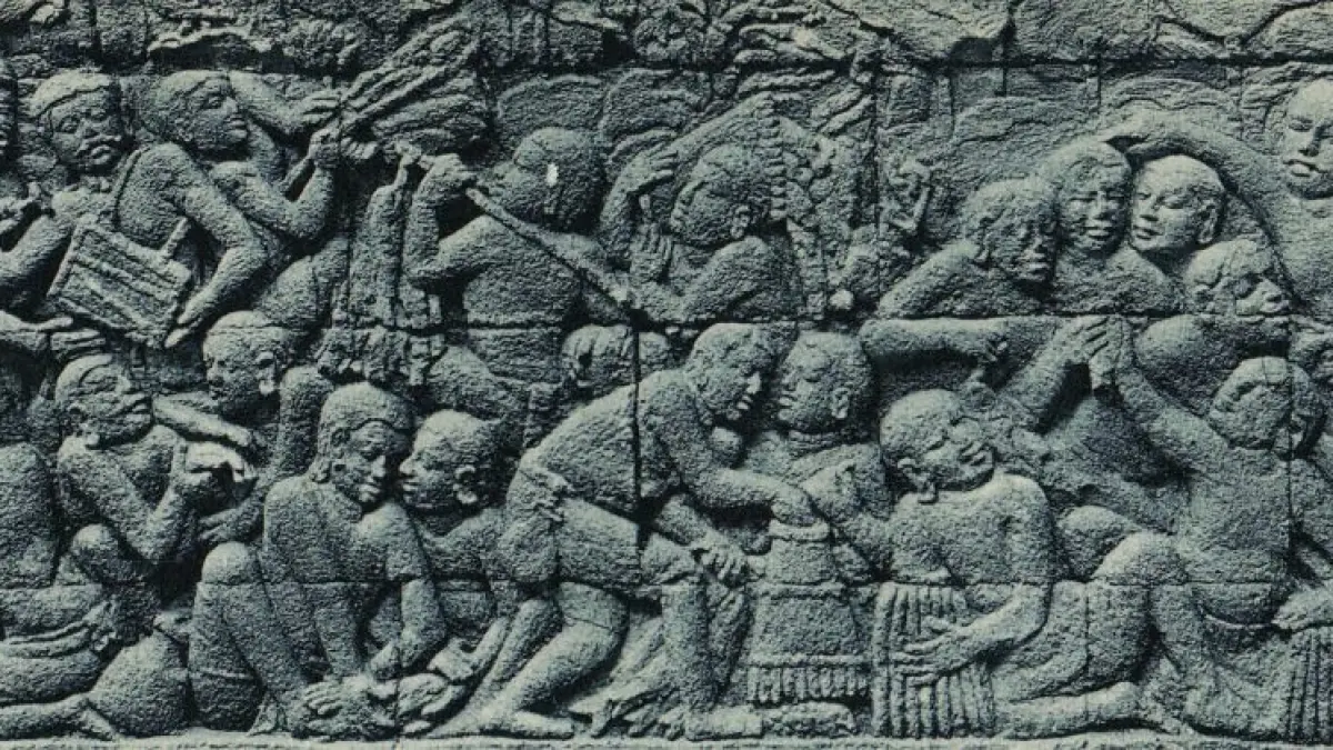 SUMBER SEJARAH: Relief Candi Borobudur menggambarkan aktivitas bertani, berburu, dan menangkap ikan pada masa lampau.
