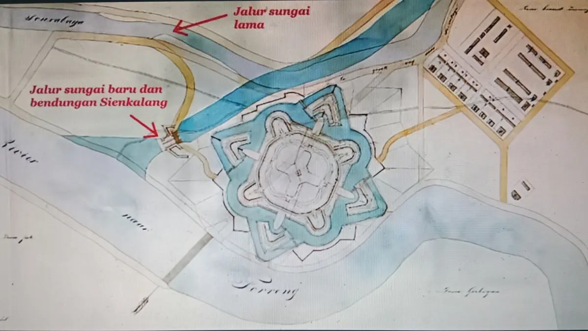 KONSTRUKSI: Rancangan desain Fort Meleerip alias Benteng Mlirip yang karya Van der Wijck yang rencananya dibangun di hulu Kali Mas, anak Sungai Brantas, Kabupaten Mojokerto. (dok Ayuhanafiq for JPRM)