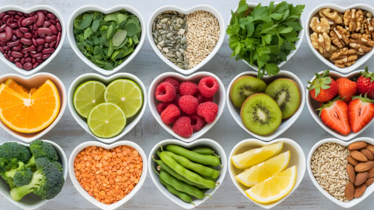 Ilustrasi sayuran, buah-buahan, biji-bijian dan bahan alami lainnya yang dapat menjadi pilihan makanan sehat untuk membantu menjaga kadar gula darah. (Sumber:  Koi Roylers/Pixabay)