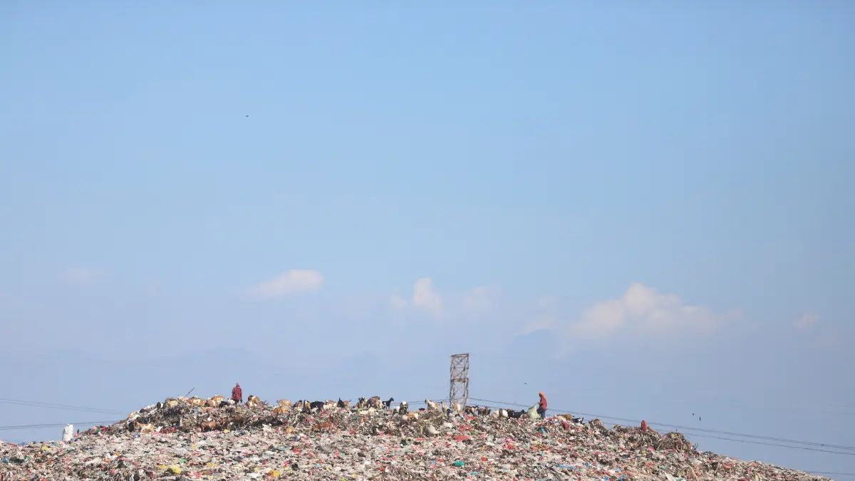 MAKIN TINGGI: Gunungan sampah di TPA Randegan milik Pemkot Mojokerto terlihat dari jarak ratusan meter, Lingkungan Randegan, Kelurahan Kedundung, Kecamatan Magersari, Kota Mojokerto, kemarin (11/6). (Sofan JPRM)