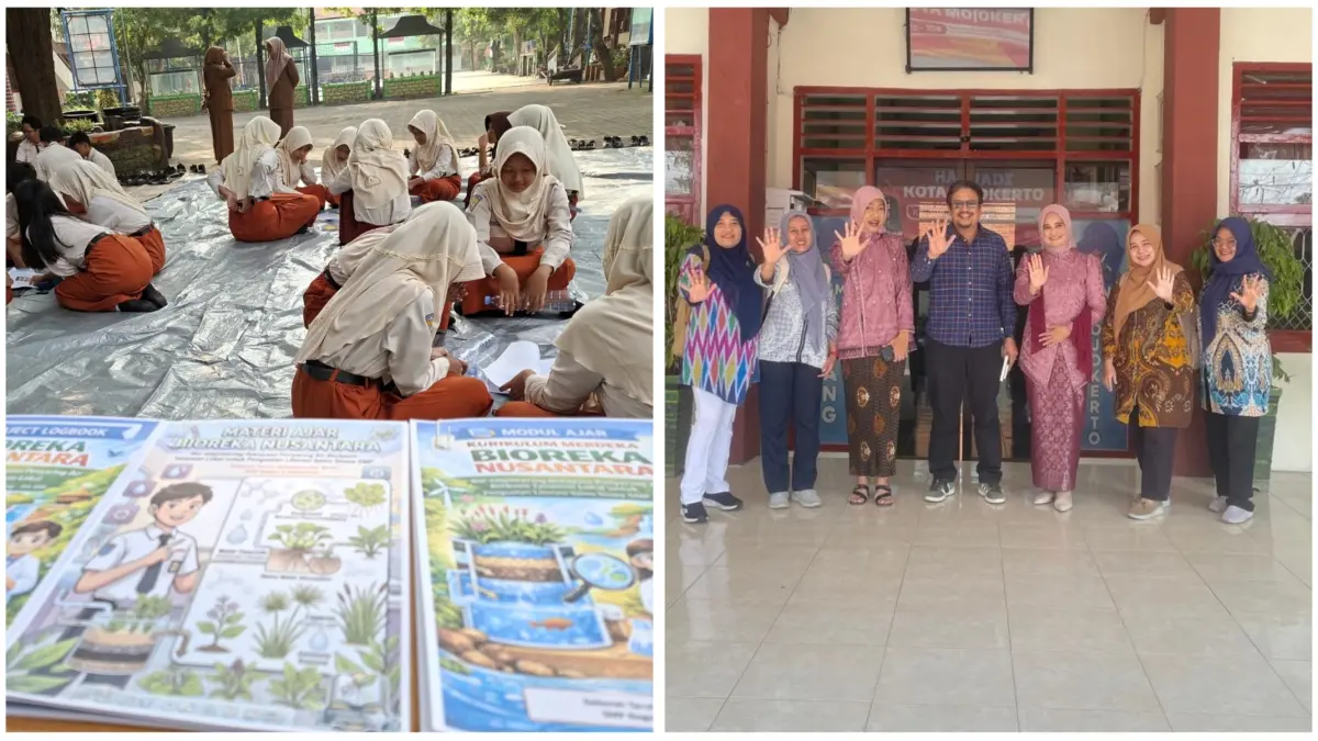 ADAPTIF DAN KOLABORATIF: Peserta didik mepelajari materi BIOREKA NUSANTARA secara berkelompok dengan bimbingan guru SMP Negeri 5 Mojokerto.