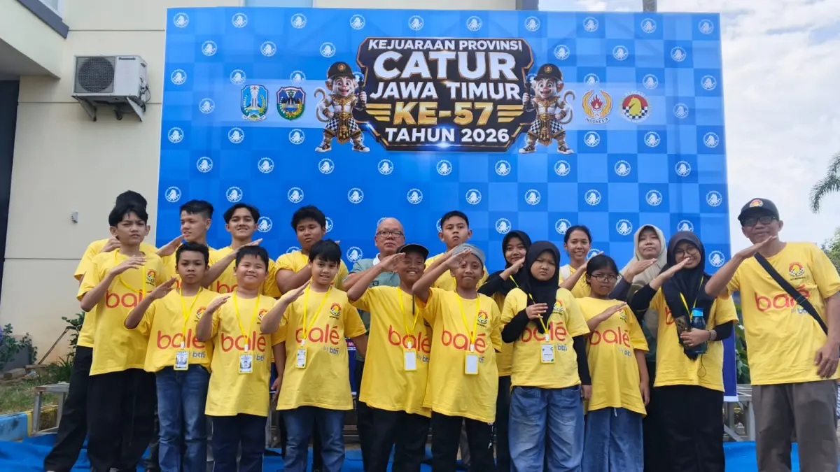 TAMPIL KONSISTEN: Kontingen Kota Mojokerto di ajang Kejurprov Catur Jawa Timur 2026 di Pacitan, 8-11 Juli. (dok Percasi Kota Mojokerto for JPRM)