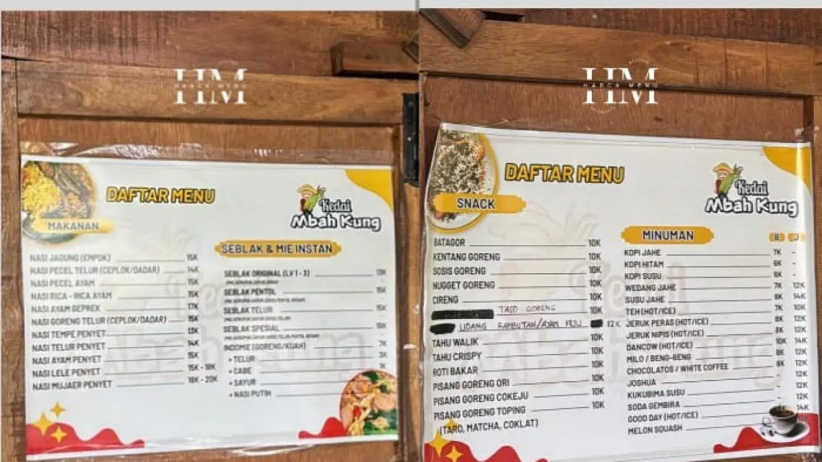 menu di kedai mbah kung trawas