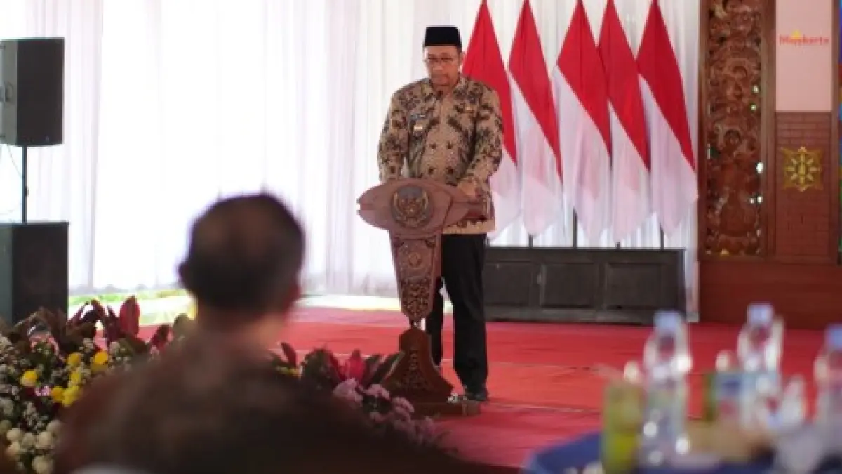 BERI ARAHAN: Wakil Bupati Mojokerto M. Rizal Octavian memberi arahan pada HLM ETPD yang dirangkaikan dengan pengundian hadiah PKB dan opsen PKB tahap 1 2026, di Pendapa GMT Pemkab Mojokerto, Rabu (29/7).
