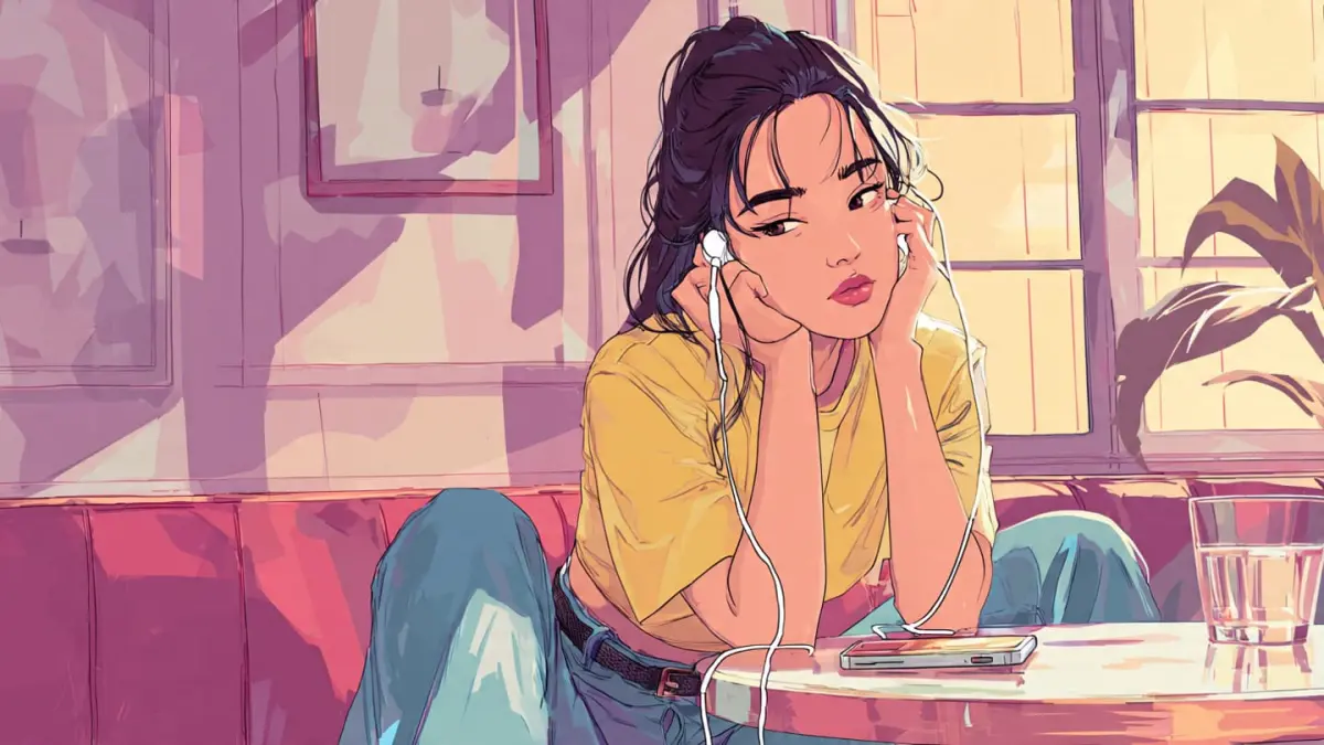 ilustrasi penggunaan earphone kabel.