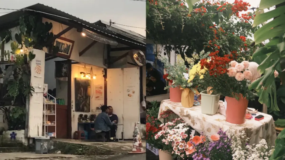 Toko Kopi Janji Joni gandeng florist lokal! Pengunjung bisa merangkai bunga cantik sambil ngopi santai.