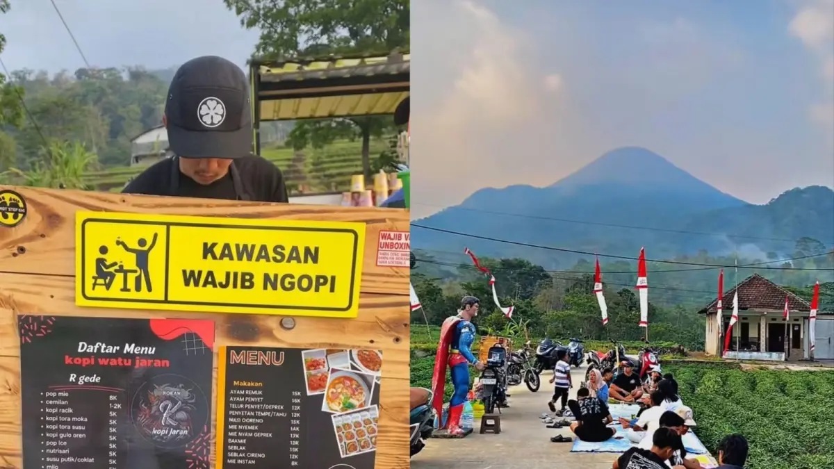 KORAN (Kopi Jaran) menjadi salah satu pilihan tempat ngopi di kawasan Trawas. Lapak yang dirintis anak muda ini berada di tepi sawah dengan pemandangan Gunung Penanggungan dan Welirang
