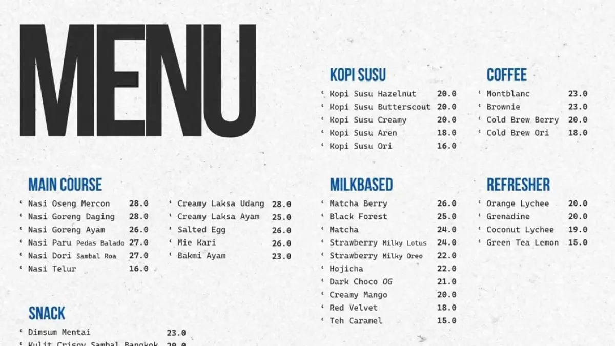 menu kafe Sentra 14.